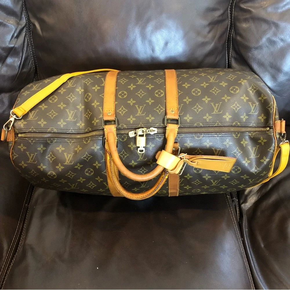 LOUIS VUITTON Monogram LV55 Keepall Bandolier Strap Luggage Tag Lock Key VI8902